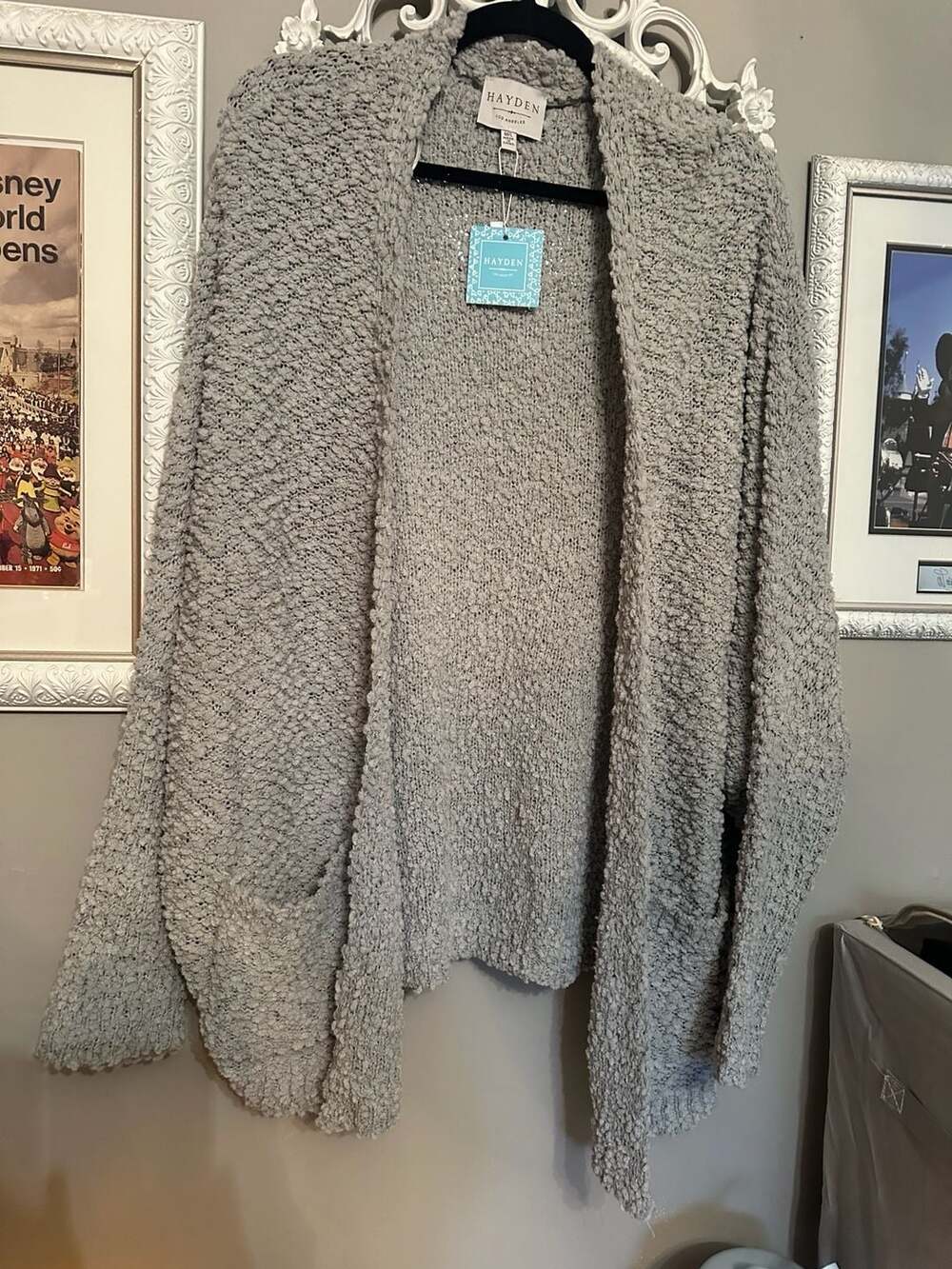 Hayden Los Angeles Popcorn Knit Open Front Cardigan Gray Size M/L